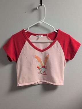 Women's Vintage Playboy Cropped Tee Hot Pink Baby Pink Playboy Groovy Abstract